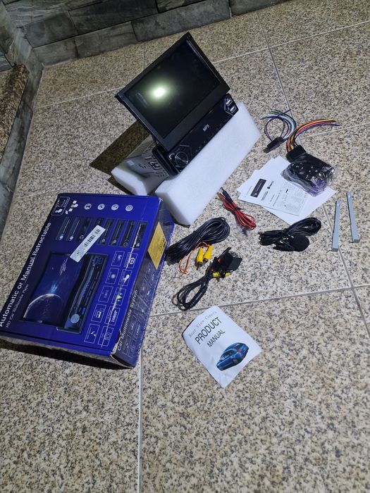 autorrádio multimédia 1 DIN universal com ecrã tátil retrátil de 7 polegadas e câmara machado atraz