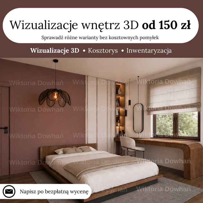 Projektowanie wnętrz, wizualizacje 3D, inwentaryzacja, kosztorys.