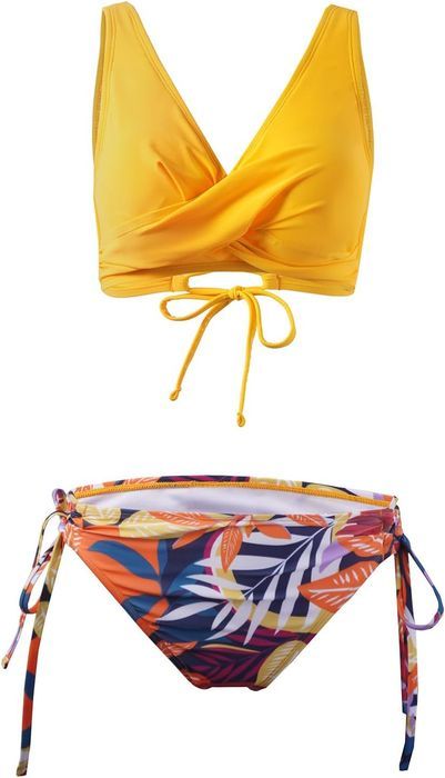 Bikini dwuczęściowe push-up kwiatowe żółte XXL