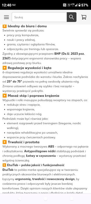 Regulowany podnóżek z opcją masażu