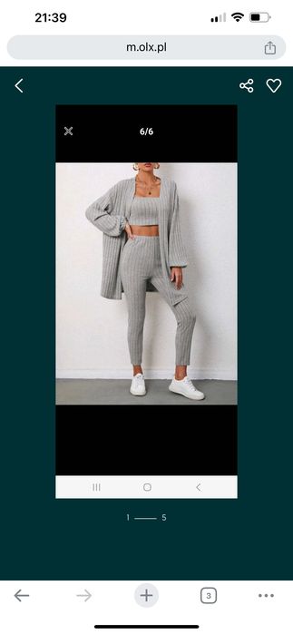 Komplet damski modny w prążki szary zestaw dres set 36