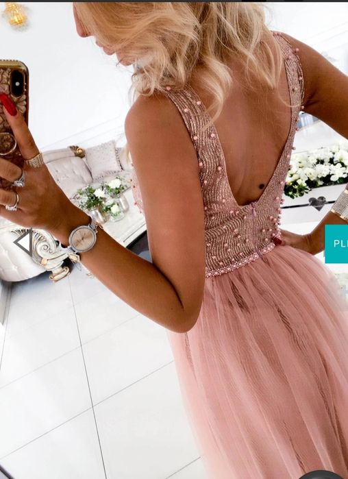 Tiulowa suknia rosegold