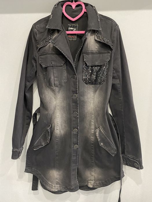 Джинсовый пиджак длинный