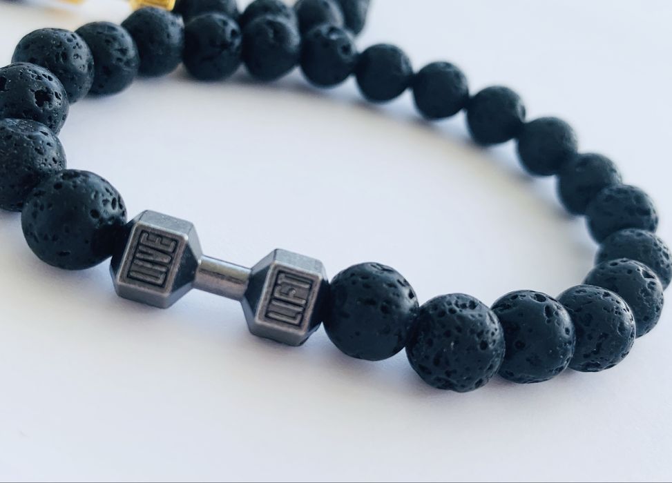 Браслет гантеля чоловічий чи жіночий вулканічна лава з каменя спорт