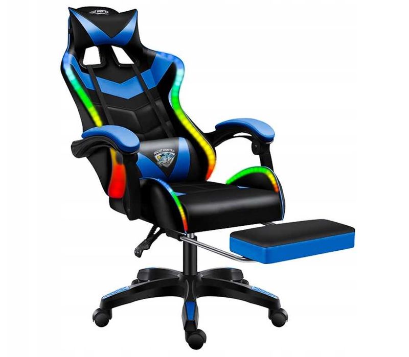 Fotel Gamingowy LED Masaż Pleców Obrotowy Krzesło Gracza – OKAZJA