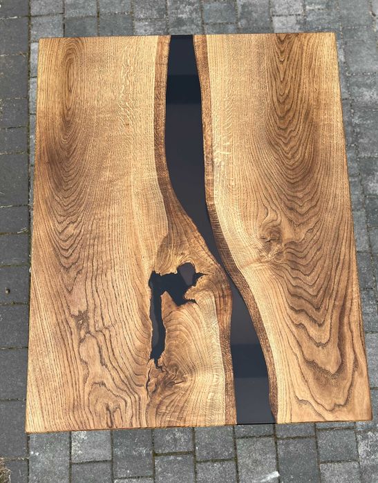 Drewniany stolik kawowy dąb żywica epoksydowa loft #44