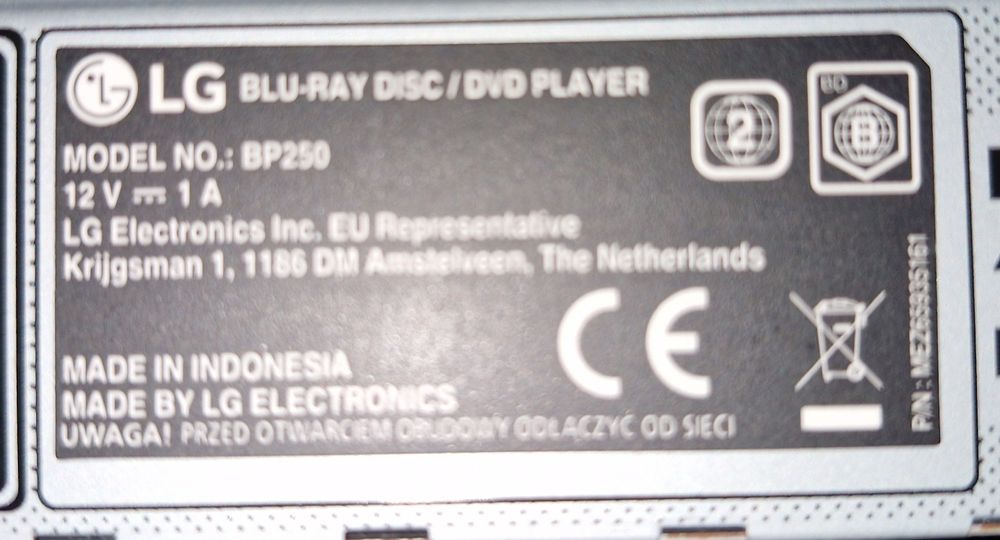 Blu-Ray/DVD Player LG Modelo BP250