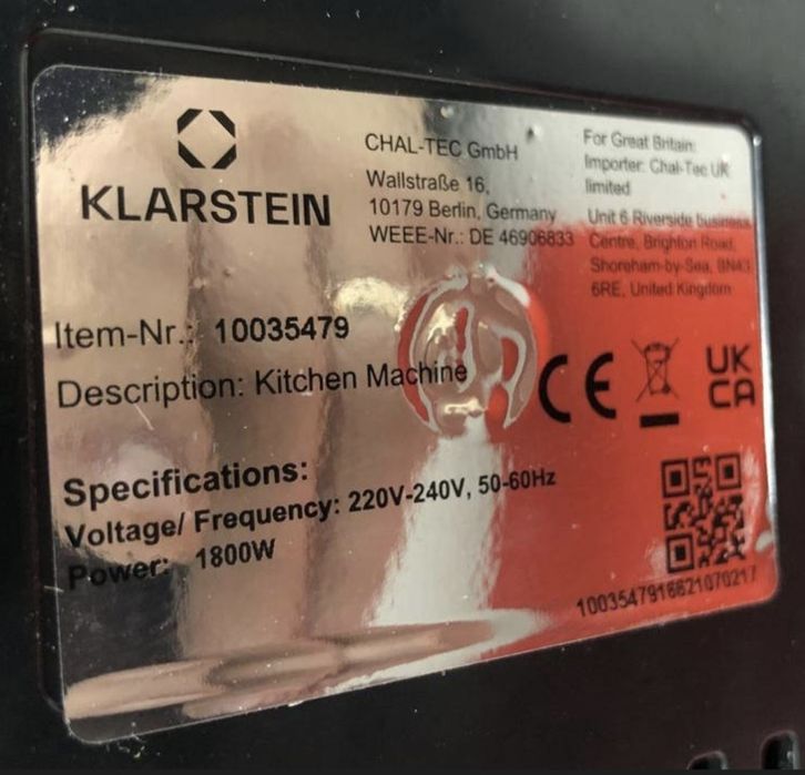 Продам  миксер   тестомес  планетарный  Klarstein  1800вт  Германия
