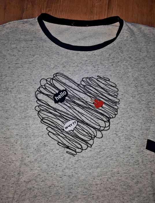 Bluza bluzka rękaw 3/4 szara serce S M