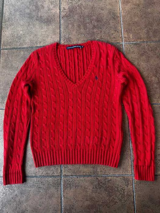 Ralph Lauren Sport damski sweter warkocz cable knit V‑neck
