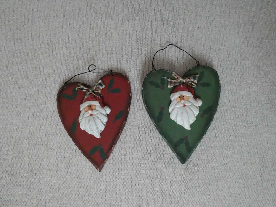 Par de Corações com Pai Natal - Pintados à Mão