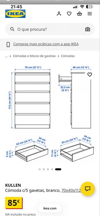 Cómoda com 5 gavetas