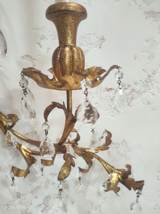 Candeeiro aplique de Parede Vintage Dourado com Cristais