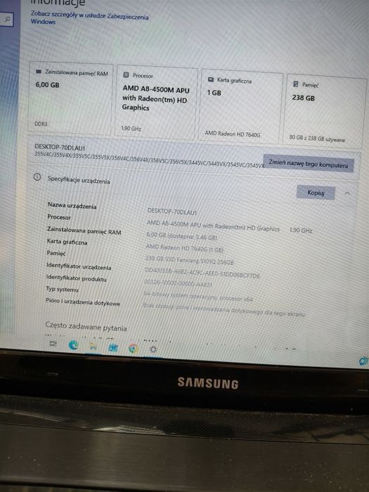 Laptop 17 cali Samsung SSD sprawny