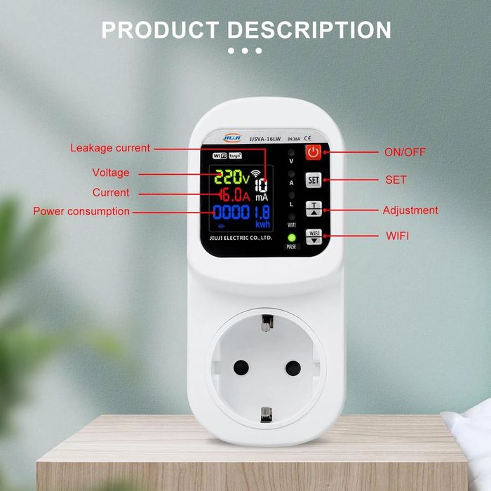 WiFi реле напруги розеточне JJSVA–16LW (16A)