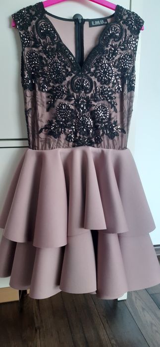 Sukienka selwester wesele studniówka różowo czarna pudrowa koronka fa