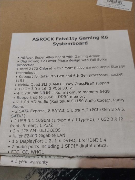 Материнская плата ASRock Fatal1ty Z170 Gaming K6