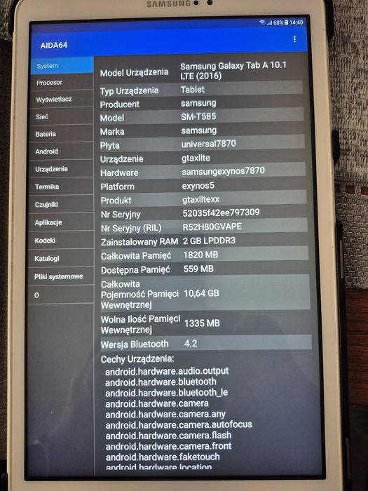 Tablet Samsung 10.1" Tab A6 SM-T585