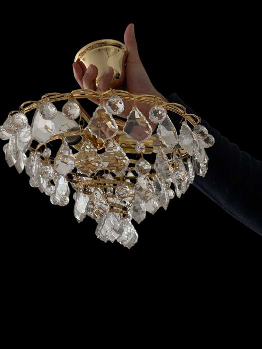 Conjunto 2 Lustres Clássicos em Vidro e Dourado (42cm + 32cm)