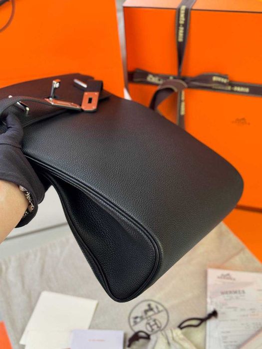 Кожаный слинг Hermers плечевая сумка Эрме черный рюкзак Эрмес c932