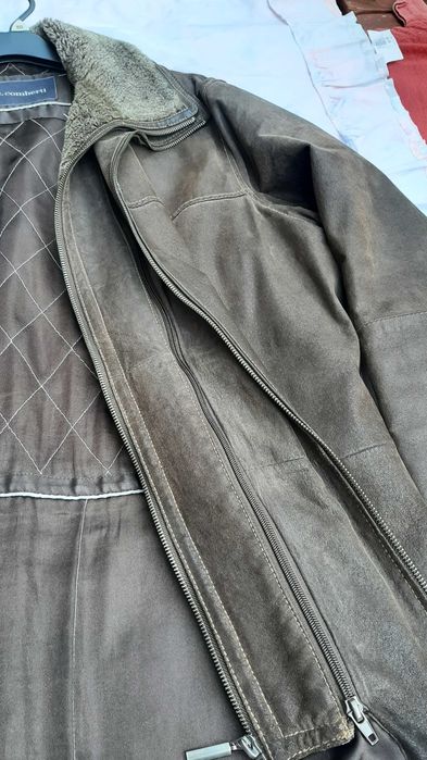 Kurtka z naturalnej skóry z odpinanym drugim kołnierzem z misia