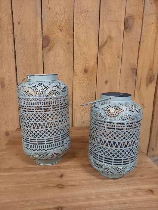 Lampion ogrodowy tarasowy. Metalowe świeczniki komplet