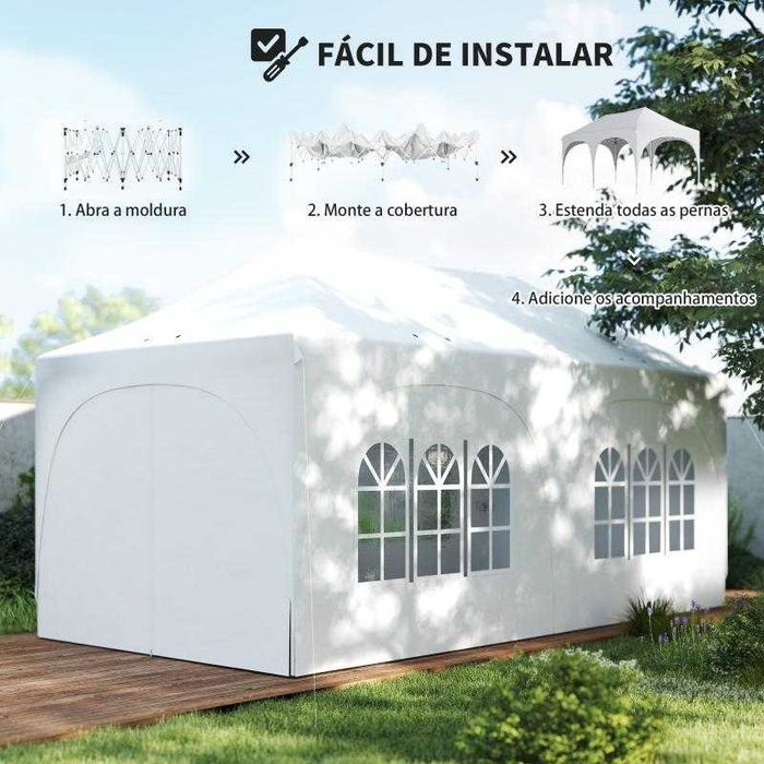 Tenda Dobrável 3x6 m Pop-Up com 6 Laterais Removíveis, Altura Ajustável e Bolsa de Transporte