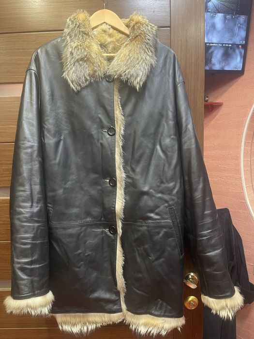 куртка-шуба двухстороннюю с волчьим мехом