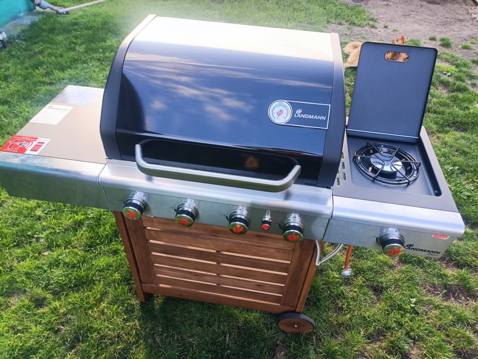Nowy GRILL Gazowy 15kw LANDMANN TRITON-(12202] + duży pokrowiec drewno
