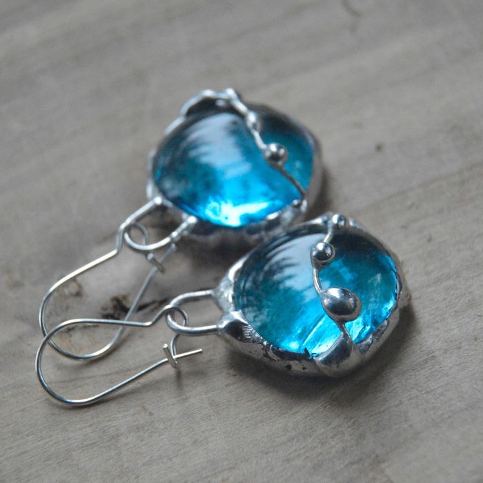 Turkusowe kropelki kolczyki witrażowe