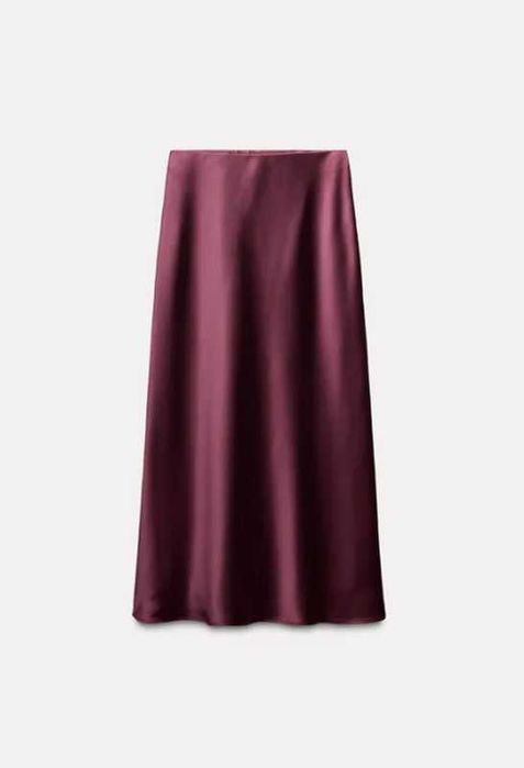 Атласная бордовая юбка миди Zara