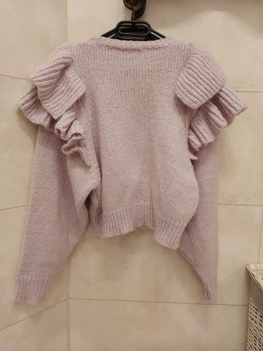 Sweter ZARA liliowy falbanki r. 36