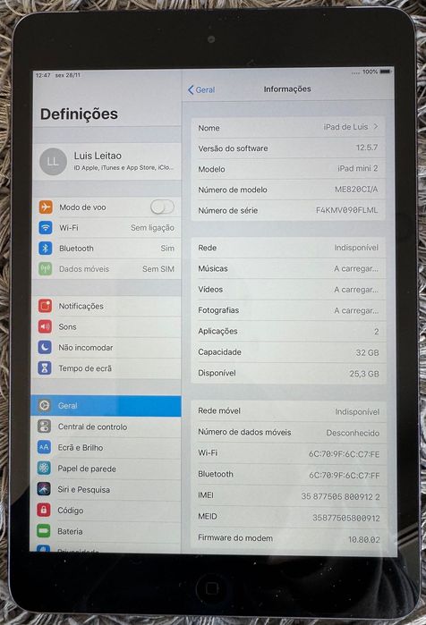 Ipad mini 2 cor cinza