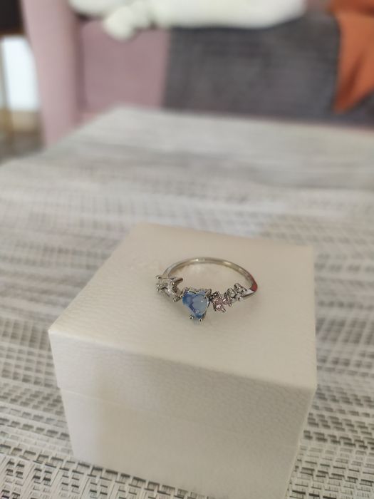 Pierścionek niebieski pleciony kwiaty delikatny NOWY regulowany