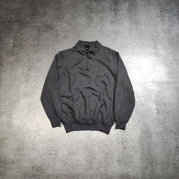 MĘSKI Sweterek Szary POLO Kołnierzyk Guziki Małe Logo Hugo Boss