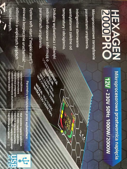 Hexagen Pro 2000W 12V 230V Przetwornica napięcia mikroprocesorowa