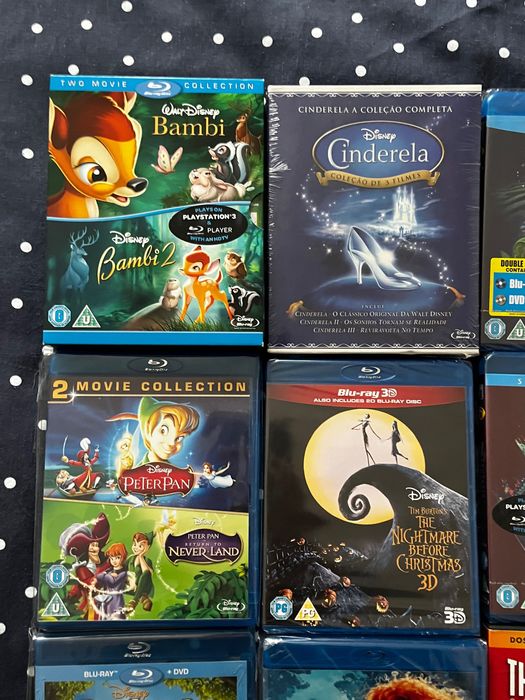Disney/ Pixar Blu-Ray  e DVD Bambi, Cinderela, Brave, Peter Pan, Alice, Dama e o Vagabundo