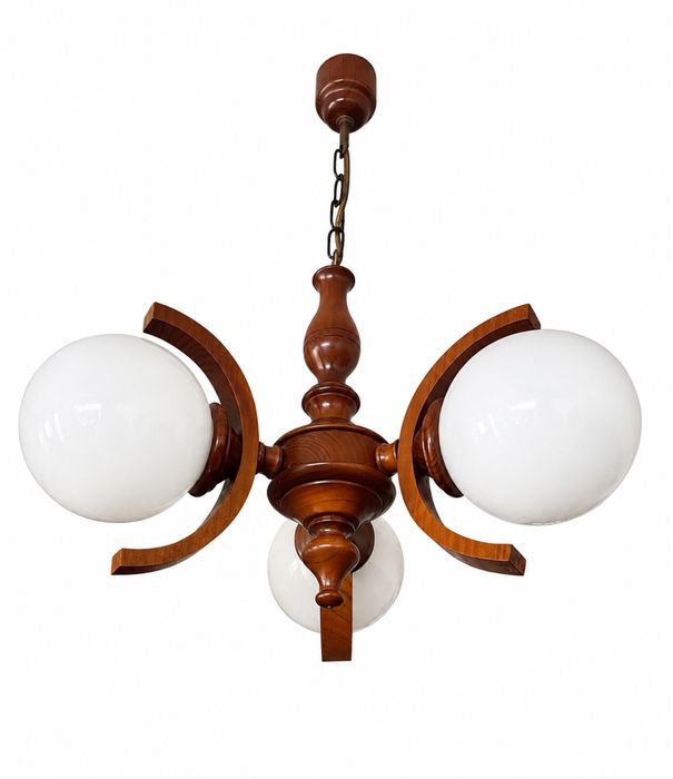 Candeeiro de Teto Vintage em Madeira Maciça com 3 Globos – Excelente Estado