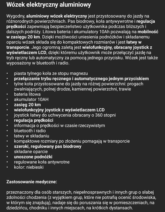 Wozek elektryczny inwalidzki