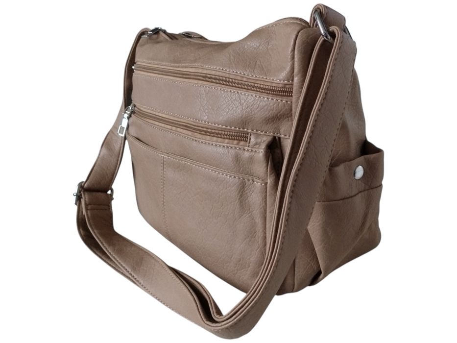 Torebka Damska Listonoszka Na Ramię - Dużo Kieszeni, Brązowa, Miejska