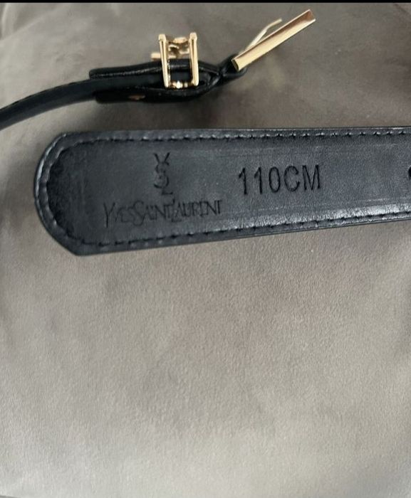 Nowy Pasek Damski YSL czarny złoty Skórzany