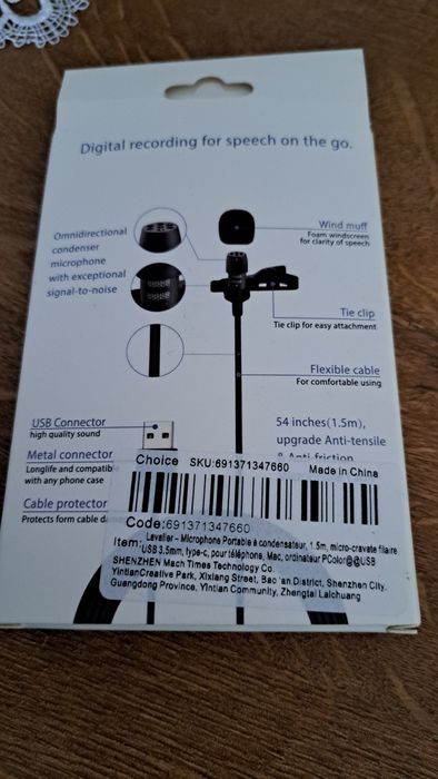 Mikrofon krawatowy na usb do laptopa