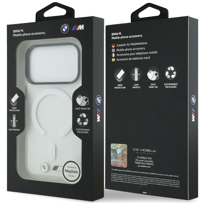 Etui BMW M IML Frosted Metal Logo i Trims MagSafe do iPhone 18 Pro Max / 17 Pro Max przezroczysty