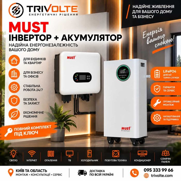 Інвертор + акумулятор LiFePO4 під ключ | Монтаж Київ та область