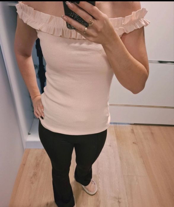 Bluzka prążek dopasowana falbanka hiszpanka nowa