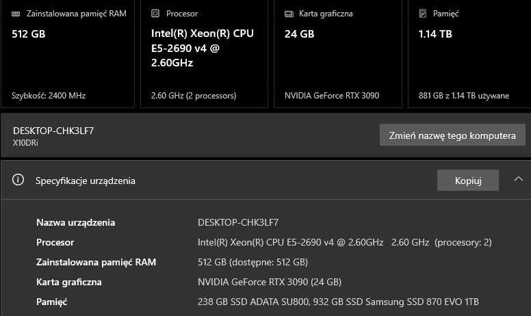 Serwer domowy 2x Xeon E5-2690v4 + 8x 64GB DDR4 LR (512GB) M386A8K40BM1