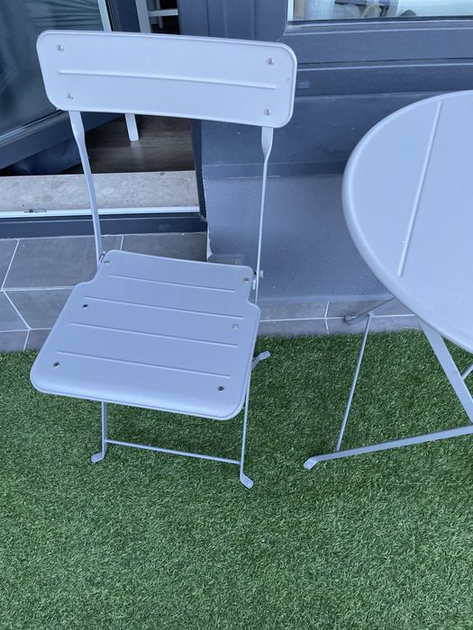 zestaw metalowy taras 3  krzesła i stolik sundso ikea szary metalowy