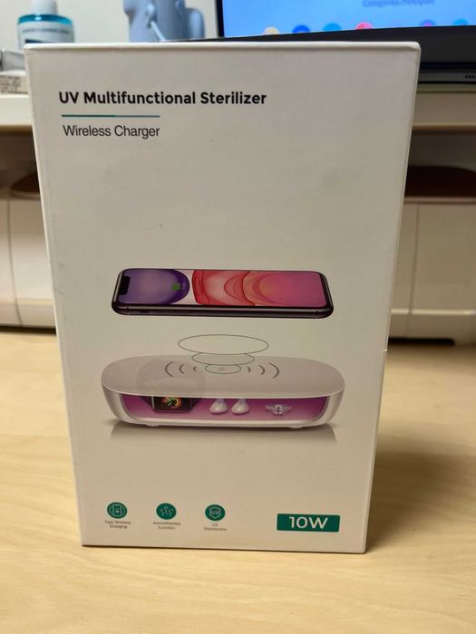 Caixa Esterilizadora UV Multifunções + Carregador Sem Fios 10W (Com Caixa)