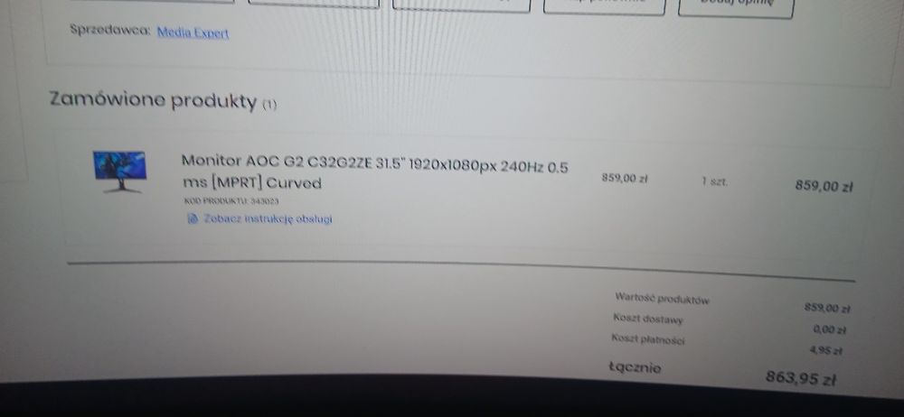 Monitor aoc G2 C32G2ZE     240hz/Va/fullHD/0,5ms/zakrzywiony