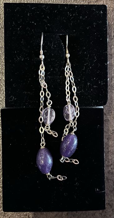 Brincos em prata com pedra roxa